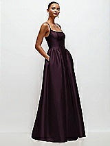 Side View Thumbnail - Deep Plum Scoop Neck Drop Basque Skirt Satin Maxi Dress with Pockets