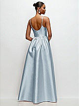 Rear View Thumbnail - Mist Scoop Neck Drop Basque Skirt Satin Maxi Dress with Pockets