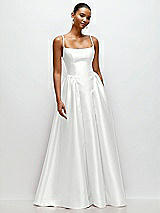 Front View Thumbnail - White Scoop Neck Drop Basque Skirt Satin Maxi Dress with Pockets
