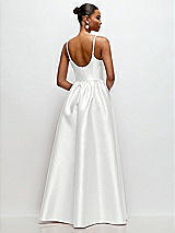 Rear View Thumbnail - White Scoop Neck Drop Basque Skirt Satin Maxi Dress with Pockets