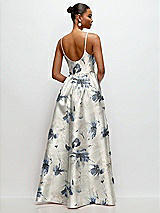 Rear View Thumbnail - Inkwash Blue Floral Scoop Neck Drop Basque Skirt Floral Satin Maxi Dress with Pockets