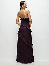 Rear View Thumbnail - Deep Plum Asymmetrical Ruffle Chiffon Bias Slip Maxi Dress