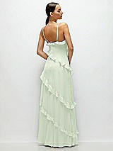 Rear View Thumbnail - Mint Green Asymmetrical Ruffle Chiffon Bias Slip Maxi Dress