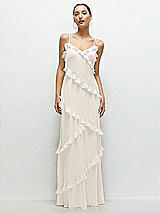 Front View Thumbnail - Ivory Asymmetrical Ruffle Chiffon Bias Slip Maxi Dress