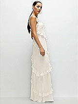 Side View Thumbnail - Ivory Asymmetrical Ruffle Chiffon Bias Slip Maxi Dress