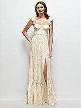 Front View Thumbnail - Butter Yellow Floral Ruffle Strap Chiffon Bustier Maxi Dress with Ruffle Hem A-Line Skirt