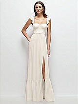 Front View Thumbnail - Ivory Ruffle Strap Chiffon Bustier Maxi Dress with Ruffle Hem A-Line Skirt