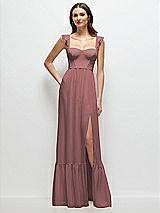 Front View Thumbnail - Rosewood Ruffle Strap Chiffon Bustier Maxi Dress with Ruffle Hem A-Line Skirt