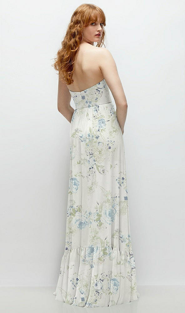 Back View - Bleu Garden Strapless Cat-Eye Corset Maxi Dress with Ruffle Hem A-Line Skirt