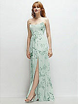 Side View Thumbnail - Mint Green Floral Strapless Cat-Eye Corset Maxi Dress with Ruffle Hem A-Line Skirt