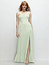 Front View Thumbnail - Mint Green Strapless Cat-Eye Corset Maxi Dress with Ruffle Hem A-Line Skirt