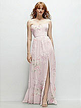 Front View Thumbnail - Watercolor Print Strapless Cat-Eye Corset Maxi Dress with Ruffle Hem A-Line Skirt