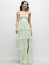 Front View Thumbnail - Mint Green Bustier-Style Chiffon Tiered Ruffle Maxi Dress with Adjustable Straps