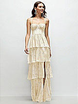 Front View Thumbnail - Butter Yellow Floral Bustier-Style Chiffon Tiered Ruffle Maxi Dress with Adjustable Straps