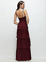 Rear View Thumbnail - Cabernet Bustier-Style Chiffon Tiered Ruffle Maxi Dress with Adjustable Straps