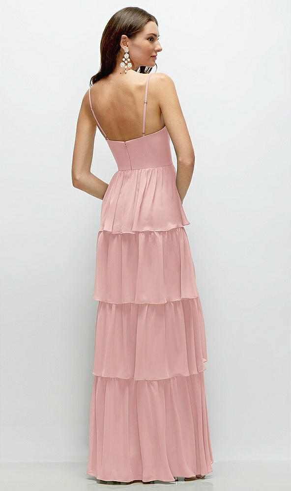 Back View - Rose Bustier-Style Chiffon Tiered Ruffle Maxi Dress with Adjustable Straps