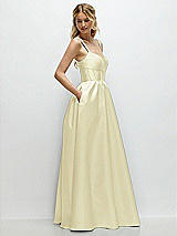 Side View Thumbnail - Butter Yellow Scoop Neck Inset Corset Satin Maxi Dress with Pockets