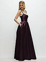 Side View Thumbnail - Deep Plum Scoop Neck Inset Corset Satin Maxi Dress with Pockets