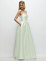 Side View Thumbnail - Mint Green Scoop Neck Inset Corset Satin Maxi Dress with Pockets