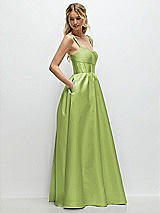 Side View Thumbnail - Mojito Scoop Neck Inset Corset Satin Maxi Dress with Pockets