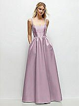 Front View Thumbnail - Suede Rose Scoop Neck Inset Corset Satin Maxi Dress with Pockets