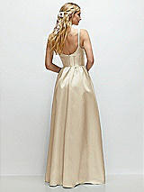 Rear View Thumbnail - Champagne Scoop Neck Inset Corset Satin Maxi Dress with Pockets