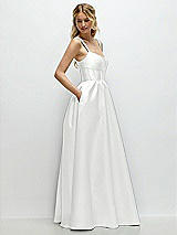 Side View Thumbnail - White Scoop Neck Inset Corset Satin Maxi Dress with Pockets
