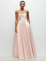 Side View Thumbnail - Blush Strapless Draped Cat-Eye Satin Maxi Dress with Full Skirt