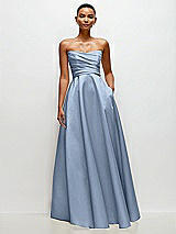 Side View Thumbnail - Cloudy Strapless Draped Cat-Eye Satin Maxi Dress with Full Skirt