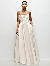 Side View Thumbnail - Ivory Strapless Draped Cat-Eye Satin Maxi Dress with Full Skirt