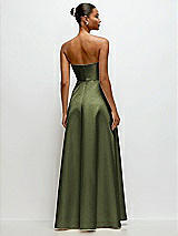 Rear View Thumbnail - Olive Green Strapless Draped Cat-Eye Satin Maxi Dress with Full Skirt