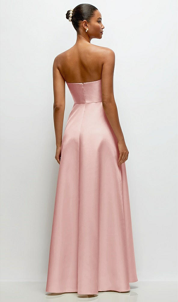 Back View - Rose Strapless Draped Cat-Eye Satin Maxi Dress with Full Skirt