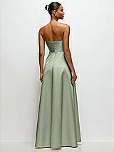 Rear View Thumbnail - Sage Strapless Draped Cat-Eye Satin Maxi Dress with Full Skirt