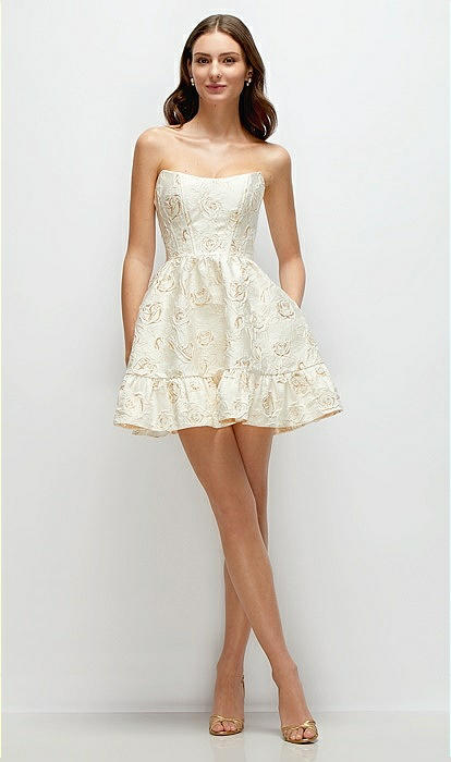 Strapless Cat-eye Corset Ivory Gold Gilt Rosette Brocade Mini