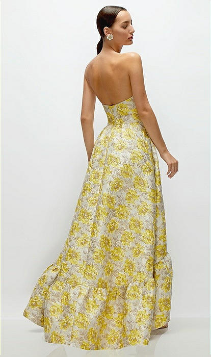 Golden Yellow Strapless Cat-eye Floral Jacquard Corset High-low