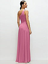 Rear View Thumbnail - Orchid Pink Chiffon One-Shoulder Maxi Dress with Circle Skirt