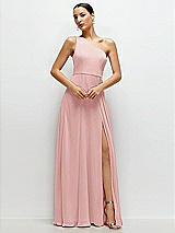 Front View Thumbnail - Rose Chiffon One-Shoulder Maxi Dress with Circle Skirt