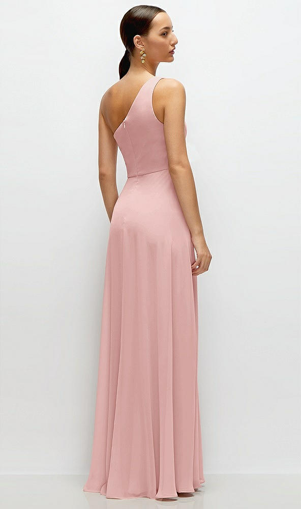 Back View - Rose Chiffon One-Shoulder Maxi Dress with Circle Skirt