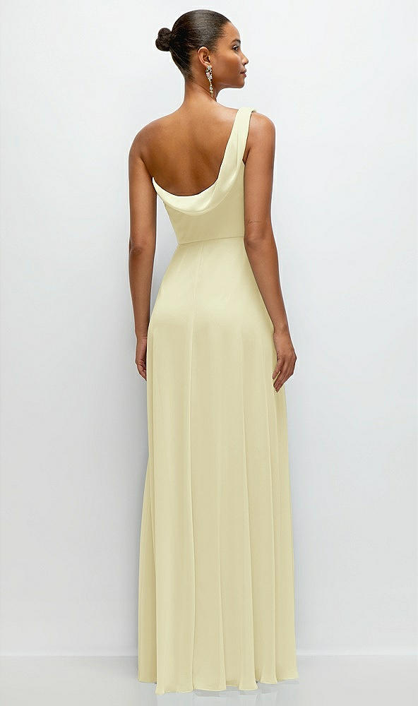 Back View - Butter Yellow Chiffon One-Shoulder Maxi Dress with Draped Cowl Neckline
