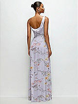 Rear View Thumbnail - Butterfly Botanica Silver Dove Chiffon One-Shoulder Maxi Dress with Draped Cowl Neckline