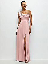 Front View Thumbnail - Rose Chiffon One-Shoulder Maxi Dress with Draped Cowl Neckline