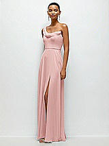 Side View Thumbnail - Rose Chiffon One-Shoulder Maxi Dress with Draped Cowl Neckline