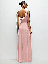 Rear View Thumbnail - Rose Chiffon One-Shoulder Maxi Dress with Draped Cowl Neckline