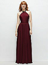 Front View Thumbnail - Cabernet Shirred Halter Chiffon Maxi Dress with Back Sash-Tie Closure