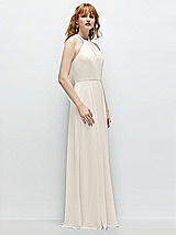 Side View Thumbnail - Ivory Shirred Halter Chiffon Maxi Dress with Back Sash-Tie Closure