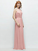 Side View Thumbnail - Rose Shirred Halter Chiffon Maxi Dress with Back Sash-Tie Closure