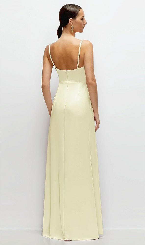 Back View - Butter Yellow Cowl Neck Satin Maxi Dress with Adjustable Spaghetti Straps