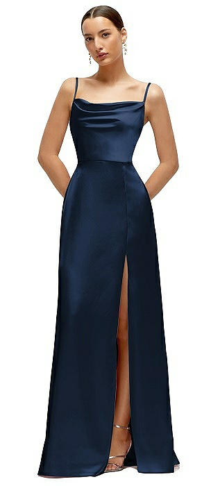 Cowl Neck Satin Maxi Dress with Adjustable Spaghetti Straps