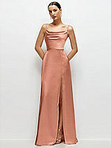 Front View Thumbnail - Copper Penny Cowl Neck Satin Maxi Dress with Adjustable Spaghetti Straps