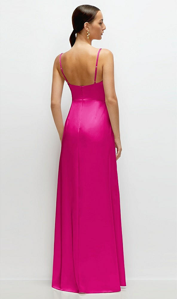 Back View - Think Pink Cowl Neck Satin Maxi Dress with Adjustable Spaghetti Straps